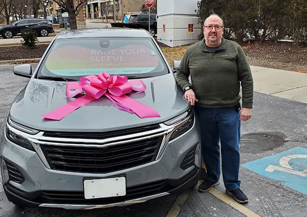 Shawn McKenna winning a car in the Drive to Save Lives Sweepstakes